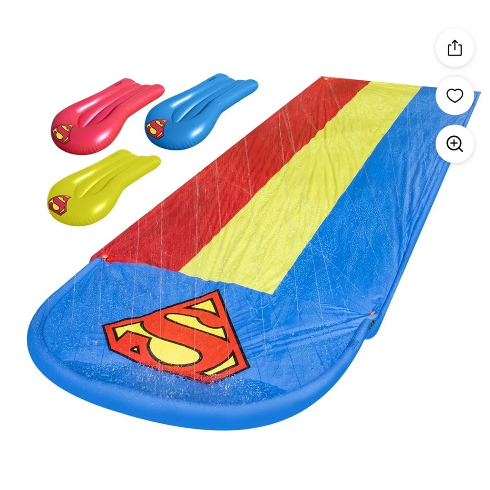 NEW DC Superman Triple-Lane Water Slide 3 Inflatable Boogie Boards, Kids Ages 3+
